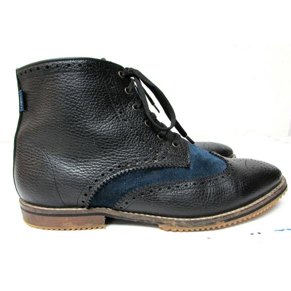 Satori men\'s size US 11-12 EU 45 leather ankle boots wing tip blue and black main image 6